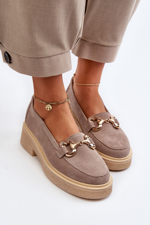 Zazoo 3429 Mocassins de camurça Feminino com enfeites cor capuccino Zazoo 3429 Mocassins de camurça Feminino com enfeites cor capuccino