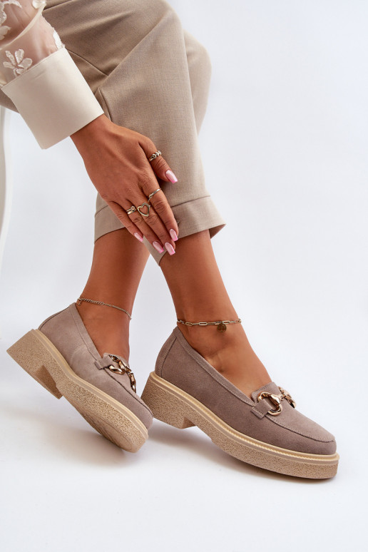 Zazoo 3429 Mocassins de camurça Feminino com enfeites cor capuccino Zazoo 3429 Mocassins de camurça Feminino com enfeites cor capuccino