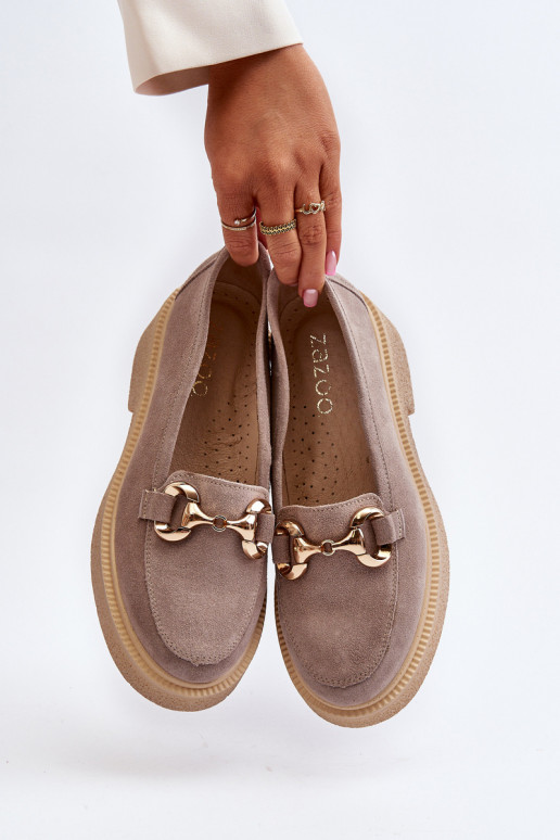 Zazoo 3429 Mocassins de camurça Feminino com enfeites cor capuccino Zazoo 3429 Mocassins de camurça Feminino com enfeites cor capuccino