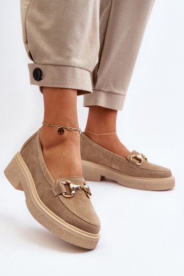 Zazoo 3429 Mocassins de camurça Feminino com enfeites bege