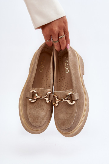 Zazoo 3429 Mocassins femininos de camurça com ornamentos bege 2