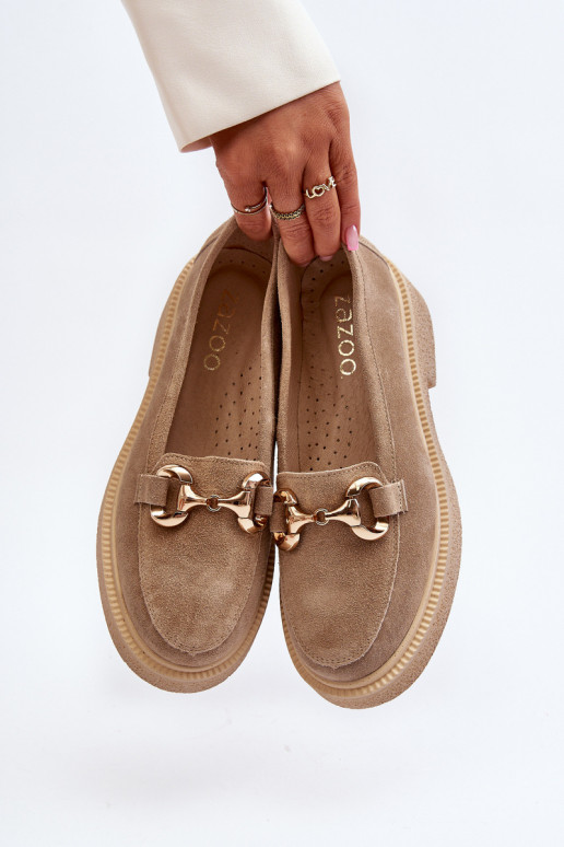 Zazoo 3429 Mocassins de camurça Feminino com enfeites bege Zazoo 3429 Mocassins de camurça Feminino com enfeites bege