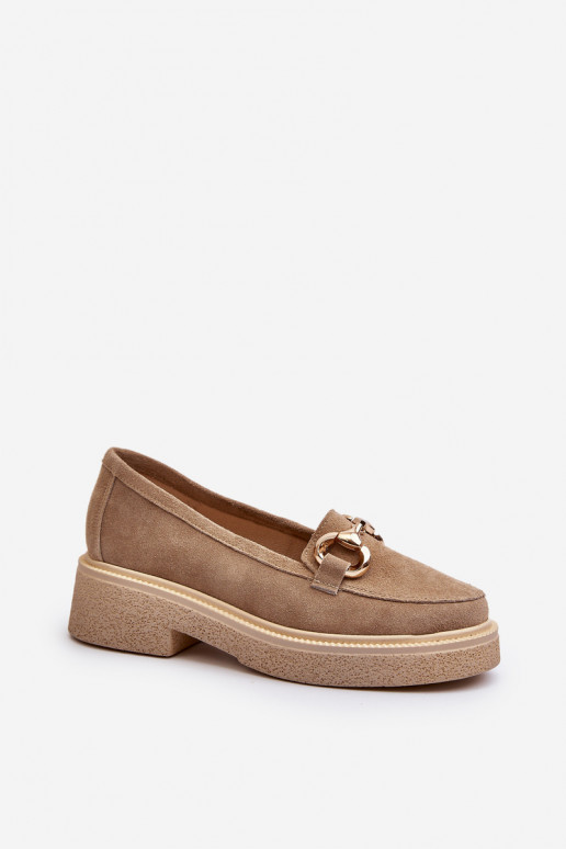 Zazoo 3429 Mocassins de camurça Feminino com enfeites bege Zazoo 3429 Mocassins de camurça Feminino com enfeites bege