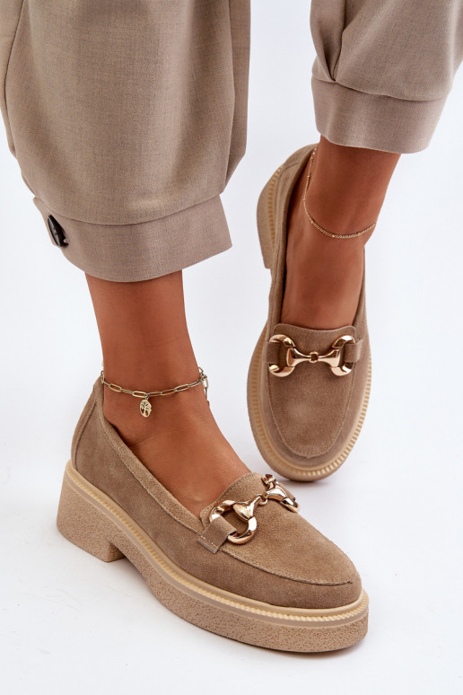 Zazoo 3429 Mocassins de camurça Feminino com enfeites bege Zazoo 3429 Mocassins de camurça Feminino com enfeites bege