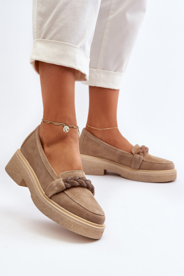 Zazoo 3429/EM Mocassins elegantes de camurça com enfeites bege
