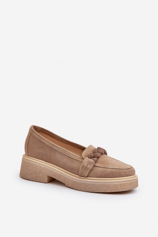 Zazoo 3429/EM Mocassins elegantes de camurça com enfeites bege Zazoo 3429/EM Mocassins elegantes de camurça com enfeites bege