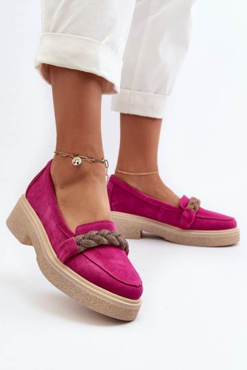 Zazoo 3429/EM Mocassins elegantes de camurça com enfeites cor rosa
