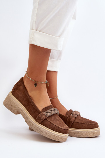 Zazoo 3429/EM Mocassins elegantes de camurça com enfeites cor marrom