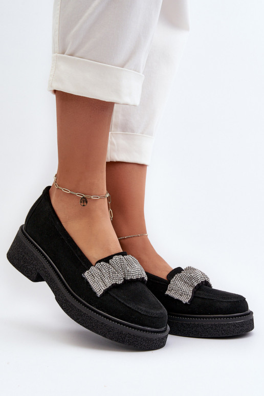 Zazoo 3419 mocassins femininos de camurça Com fita decorativa cor preta Zazoo 3419 mocassins femininos de camurça Com fita decorativa cor preta