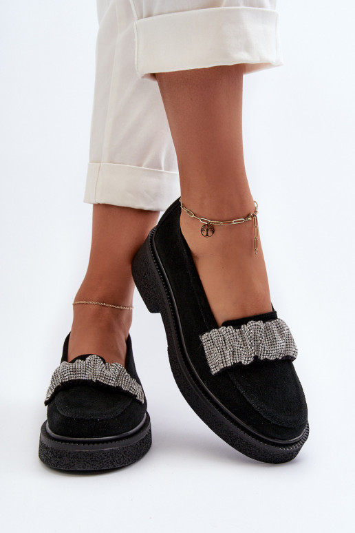 Zazoo 3419 mocassins femininos de camurça Com fita decorativa cor preta Zazoo 3419 mocassins femininos de camurça Com fita decorativa cor preta