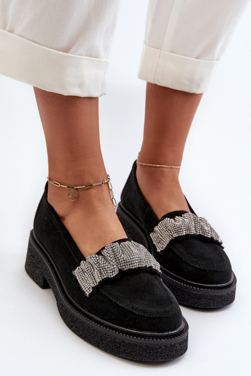 Zazoo 3419 mocassins femininos de camurça Com fita decorativa cor preta Zazoo 3419 mocassins femininos de camurça Com fita decorativa cor preta