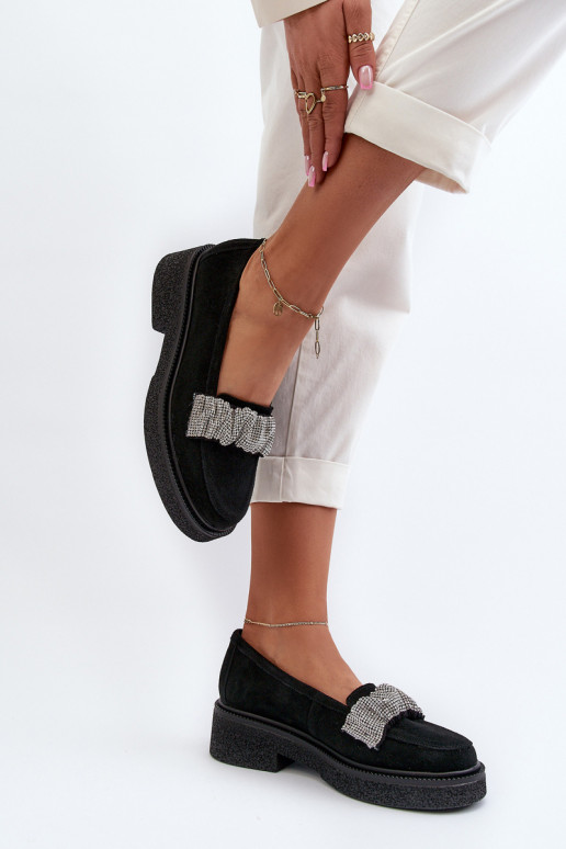 Zazoo 3419 mocassins femininos de camurça Com fita decorativa cor preta Zazoo 3419 mocassins femininos de camurça Com fita decorativa cor preta