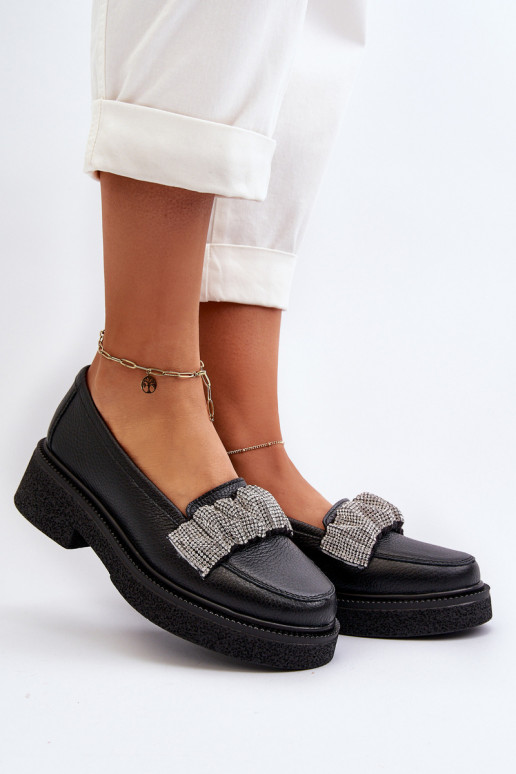 Zazoo 3419 mocassins femininos Pele Com fita decorativa cor preta Zazoo 3419 mocassins femininos Pele Com fita decorativa cor preta