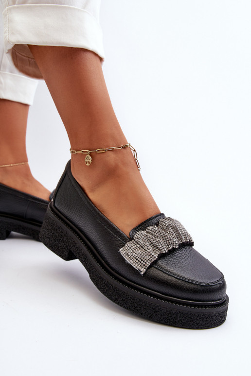 Zazoo 3419 mocassins femininos Pele Com fita decorativa cor preta Zazoo 3419 mocassins femininos Pele Com fita decorativa cor preta