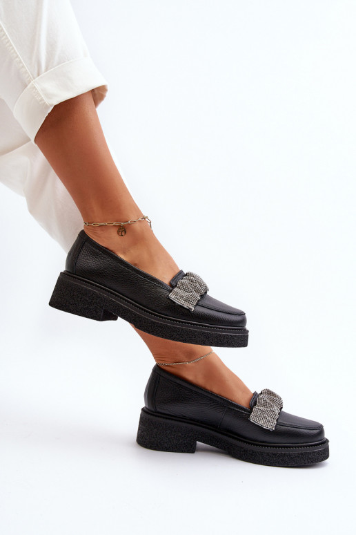 Zazoo 3419 mocassins femininos Pele Com fita decorativa cor preta Zazoo 3419 mocassins femininos Pele Com fita decorativa cor preta