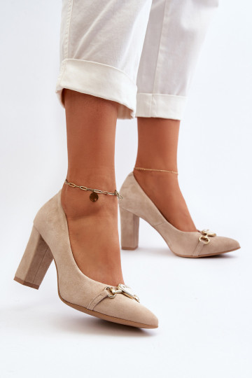 Zazoo 2453/OS Sapatos de camurça com salto com corações cor capuccino