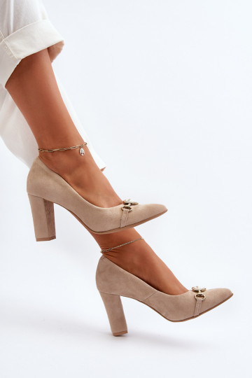 Zazoo 2453/OS Sapatos de camurça com salto com corações cor capuccino 2