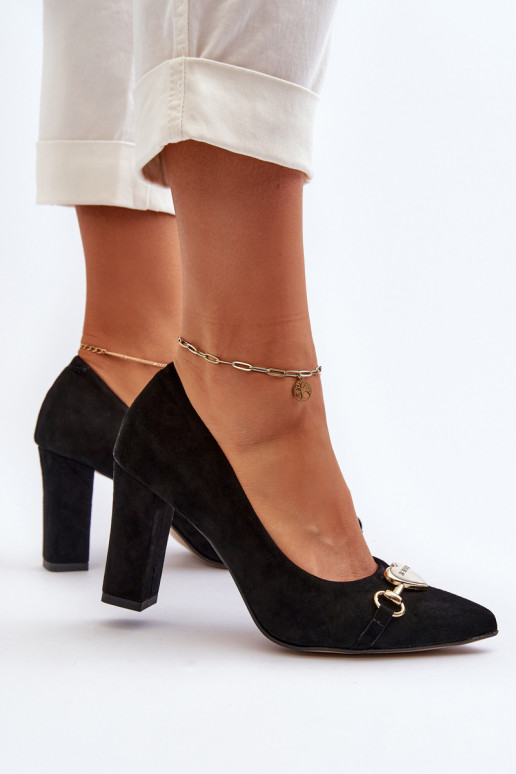 Zazoo 2453/OS Sapatos de camurça com salto com corações cor preta Zazoo 2453/OS Sapatos de camurça com salto com corações cor preta