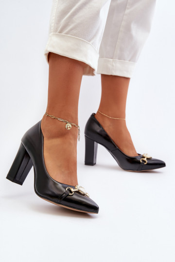 Zazoo 2453/OS Sapatos de couro com salto e corações preto