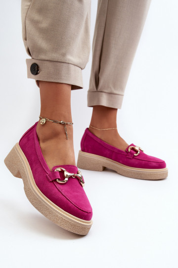 Zazoo 3429 Mocassins femininos de camurça com ornamentos rosa