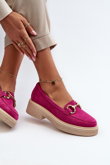 Zazoo 3429 Mocassins femininos de camurça com ornamentos rosa 2