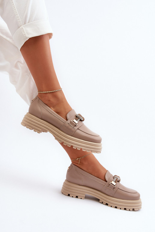 Pele mocassins femininos com enfeites Laura Messi 2780 bege Pele mocassins femininos com enfeites Laura Messi 2780 bege