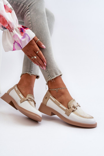 Pele Mocassins sapato Feminino Tem que serciejka 06493-11 Branco-bege 2