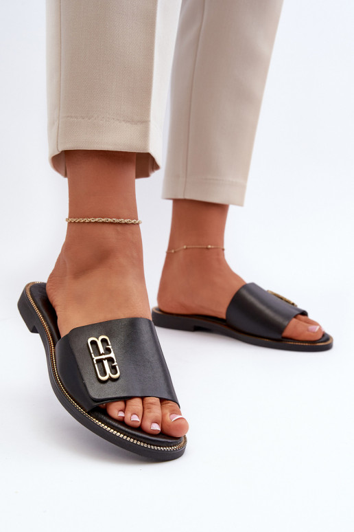 Zazoo 40384 Estilo elegante Chinelos de couro Feminino cor preta Zazoo 40384 Estilo elegante Chinelos de couro Feminino cor preta