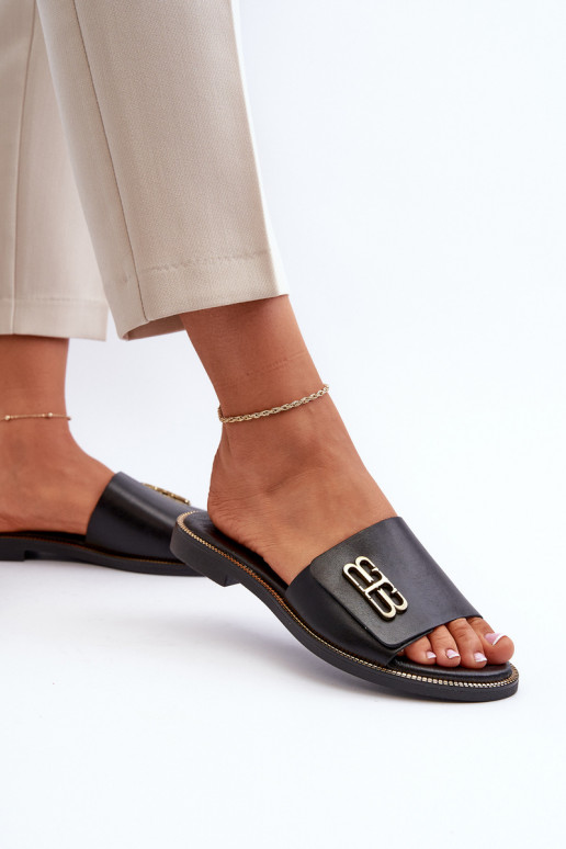 Zazoo 40384 Estilo elegante Chinelos de couro Feminino cor preta Zazoo 40384 Estilo elegante Chinelos de couro Feminino cor preta