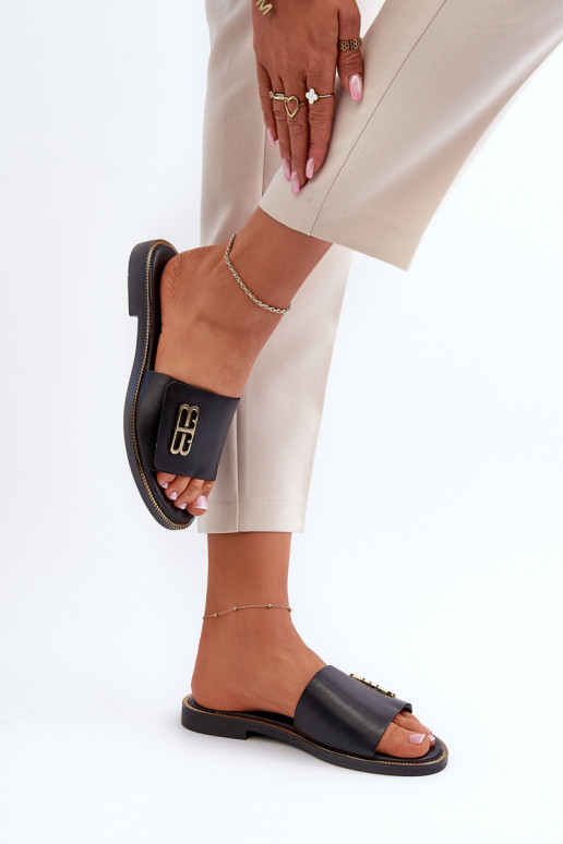 Zazoo 40384 Estilo elegante Chinelos de couro Feminino cor preta Zazoo 40384 Estilo elegante Chinelos de couro Feminino cor preta