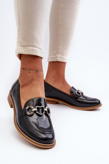 Mocassins de couro envernizados femininos Laura Messi 2760 cor azul escuro