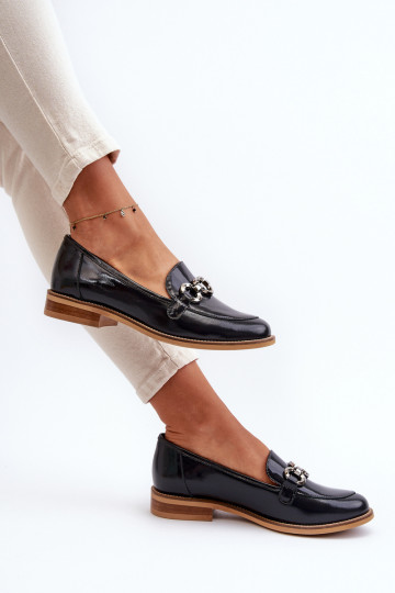 Mocassins de couro envernizados femininos Laura Messi 2760 cor azul escuro 2