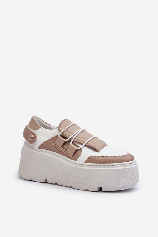 Zazoo 1833 À modalo de tênis Feminino Pele com solas maciças da moda bege-cor branca Zazoo 1833 À modalo de tênis Feminino Pele com solas maciças da moda bege-cor branca