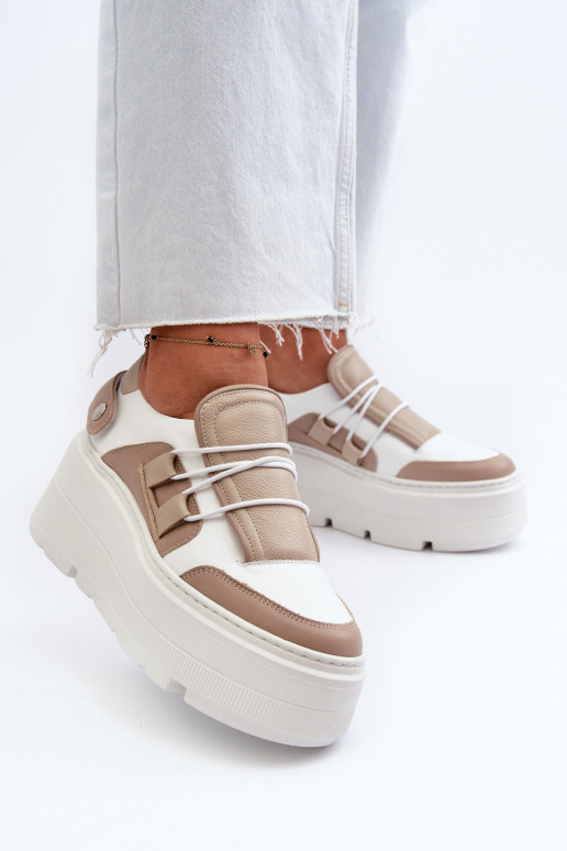 Zazoo 1833 À modalo de tênis Feminino Pele com solas maciças da moda bege-cor branca Zazoo 1833 À modalo de tênis Feminino Pele com solas maciças da moda bege-cor branca