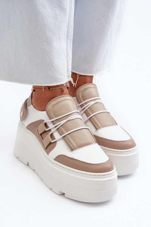 Zazoo 1833 À modalo de tênis Feminino Pele com solas maciças da moda bege-cor branca Zazoo 1833 À modalo de tênis Feminino Pele com solas maciças da moda bege-cor branca