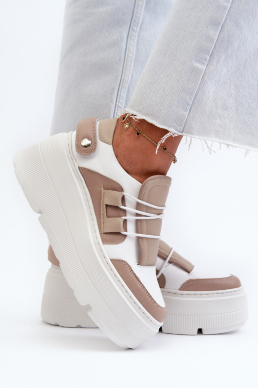 Zazoo 1833 À modalo de tênis Feminino Pele com solas maciças da moda bege-cor branca Zazoo 1833 À modalo de tênis Feminino Pele com solas maciças da moda bege-cor branca