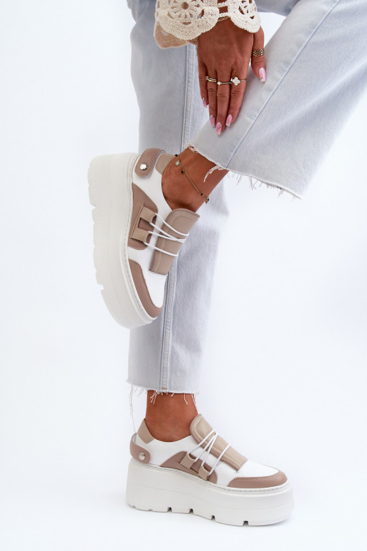 Zazoo 1833 À modalo de tênis Feminino Pele com solas maciças da moda bege-cor branca Zazoo 1833 À modalo de tênis Feminino Pele com solas maciças da moda bege-cor branca