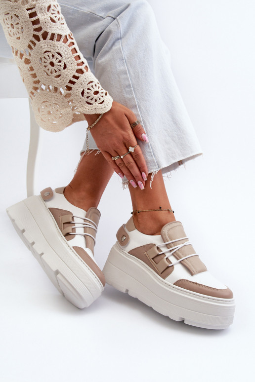 Zazoo 1833 À modalo de tênis Feminino Pele com solas maciças da moda bege-cor branca Zazoo 1833 À modalo de tênis Feminino Pele com solas maciças da moda bege-cor branca