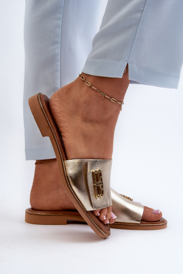 Zazoo 40384 Estilo elegante Chinelos de couro Feminino cor dourada 2