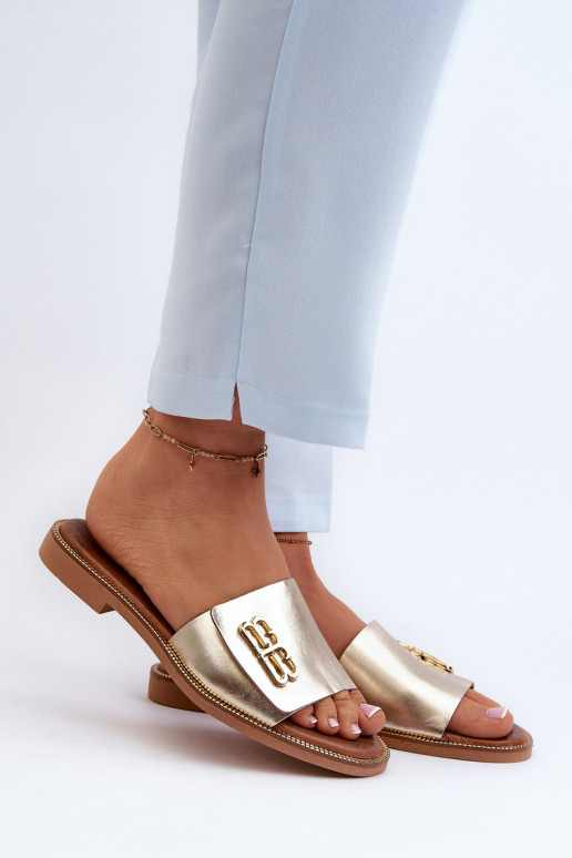 Zazoo 40384 Estilo elegante Chinelos de couro Feminino cor dourada Zazoo 40384 Estilo elegante Chinelos de couro Feminino cor dourada
