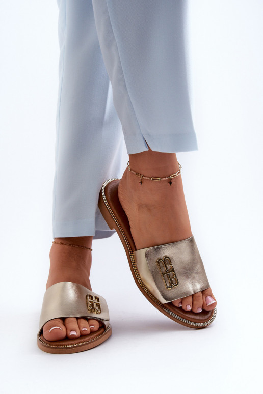 Zazoo 40384 Estilo elegante Chinelos de couro Feminino cor dourada Zazoo 40384 Estilo elegante Chinelos de couro Feminino cor dourada