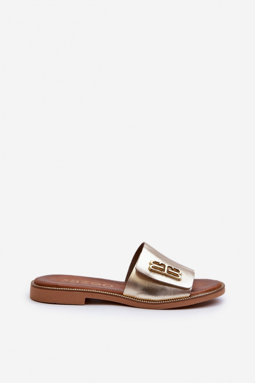Zazoo 40384 Estilo elegante Chinelos de couro Feminino cor dourada Zazoo 40384 Estilo elegante Chinelos de couro Feminino cor dourada