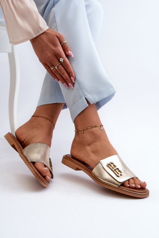 Zazoo 40384 Estilo elegante Chinelos de couro Feminino cor dourada Zazoo 40384 Estilo elegante Chinelos de couro Feminino cor dourada