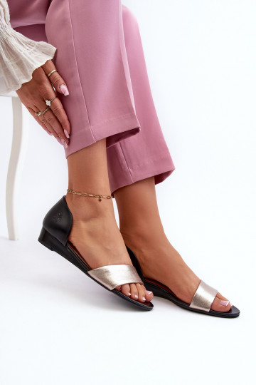 Sandálias femininas Tem que serciejka 1971-67 Preto e-cor dourada 2