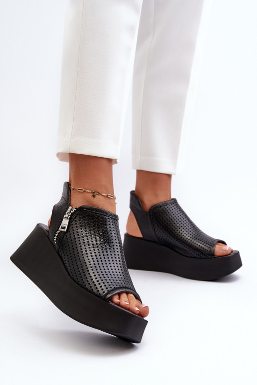 Zazoo 1792 Pele Sandálias plataforma perfuradas cor preta Zazoo 1792 Pele Sandálias plataforma perfuradas cor preta