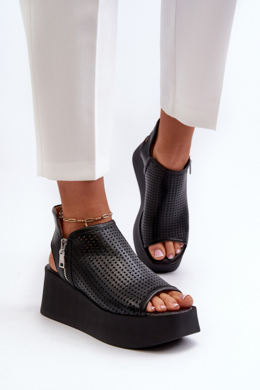 Zazoo 1792 Pele Sandálias plataforma perfuradas cor preta Zazoo 1792 Pele Sandálias plataforma perfuradas cor preta