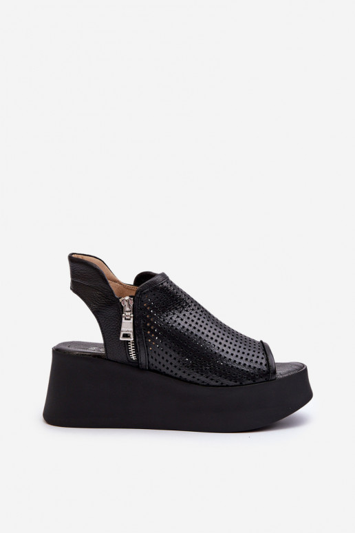 Zazoo 1792 Pele Sandálias plataforma perfuradas cor preta Zazoo 1792 Pele Sandálias plataforma perfuradas cor preta