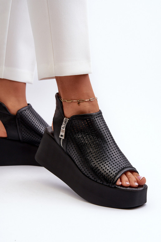 Zazoo 1792 Pele Sandálias plataforma perfuradas cor preta Zazoo 1792 Pele Sandálias plataforma perfuradas cor preta