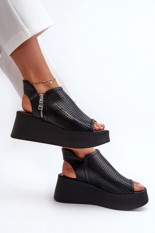 Zazoo 1792 Pele Sandálias plataforma perfuradas cor preta Zazoo 1792 Pele Sandálias plataforma perfuradas cor preta