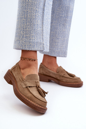 mocassins femininos de camurça com franjas D&A TEM107 cor marrom